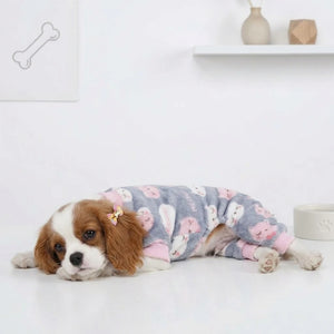Tamecare Grey Cat Print Plush Dog Onesie