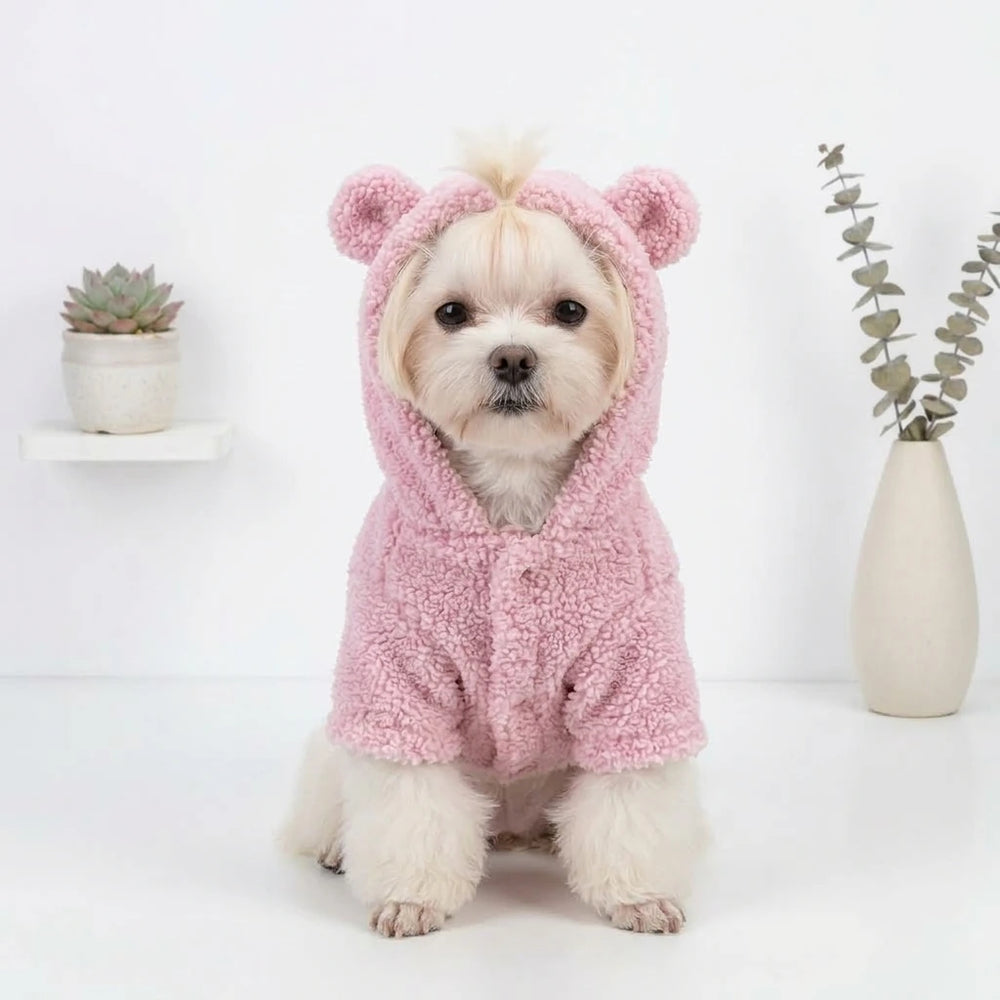 Tamecare Pink Teddy Bear Sherpa Dog Hoodie