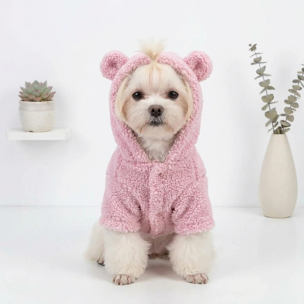 Tamecare Pink Teddy Bear Sherpa Dog Hoodie