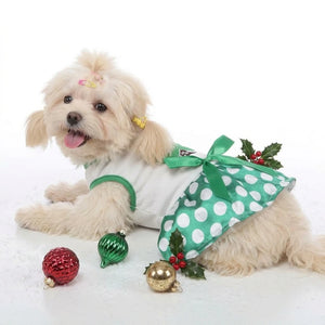 Tamecare Green Polka Dot Christmas Tree Dog Dress