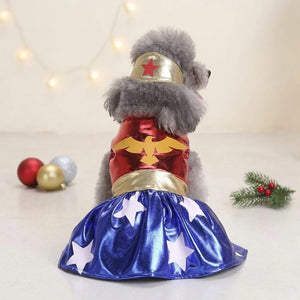 Tamecare Red and Blue Star Dog Costume Dress and Headband