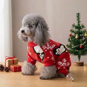 Tamecare Red Penguin and Snowflake Christmas Dog Pajamas
