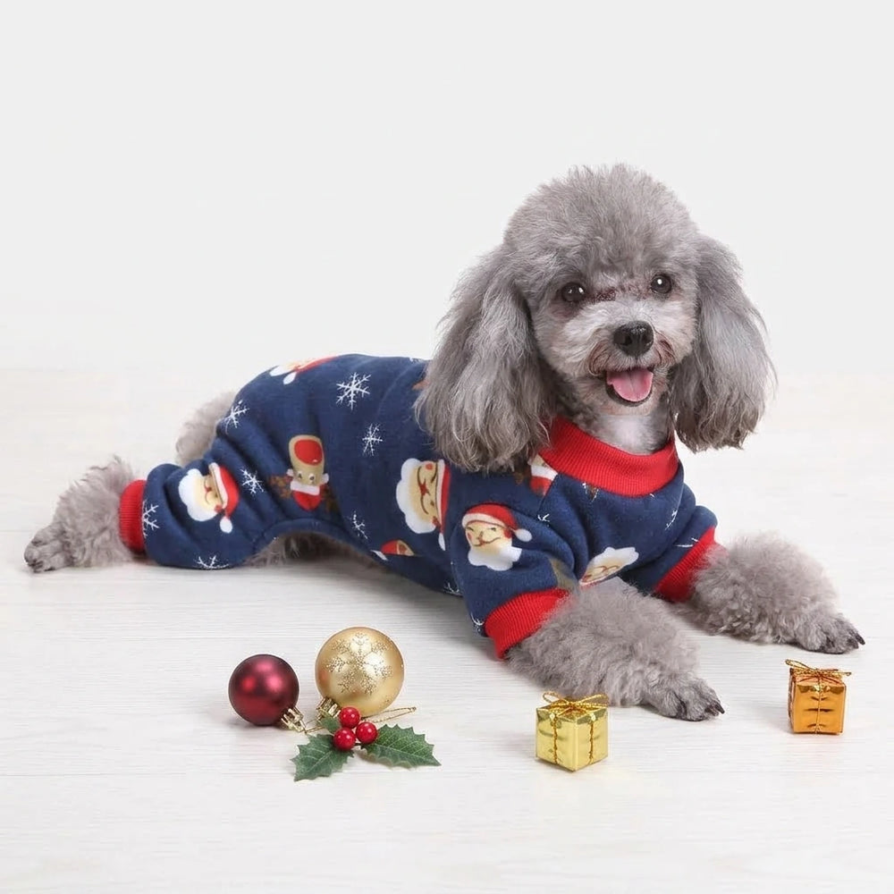 Tamecare Navy Santa and Snowflake Christmas Dog Pajamas