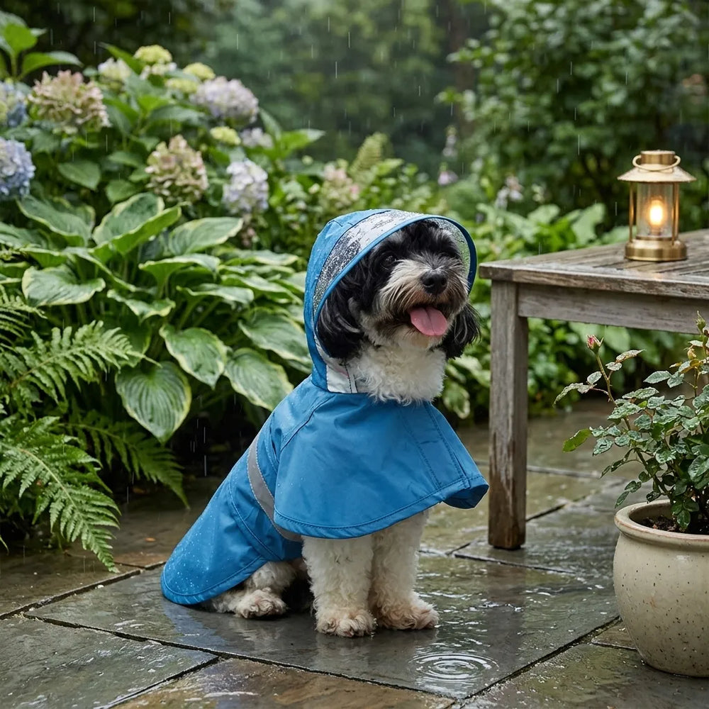 Shark Waterproof Dog Raincoat with Reflective Strip