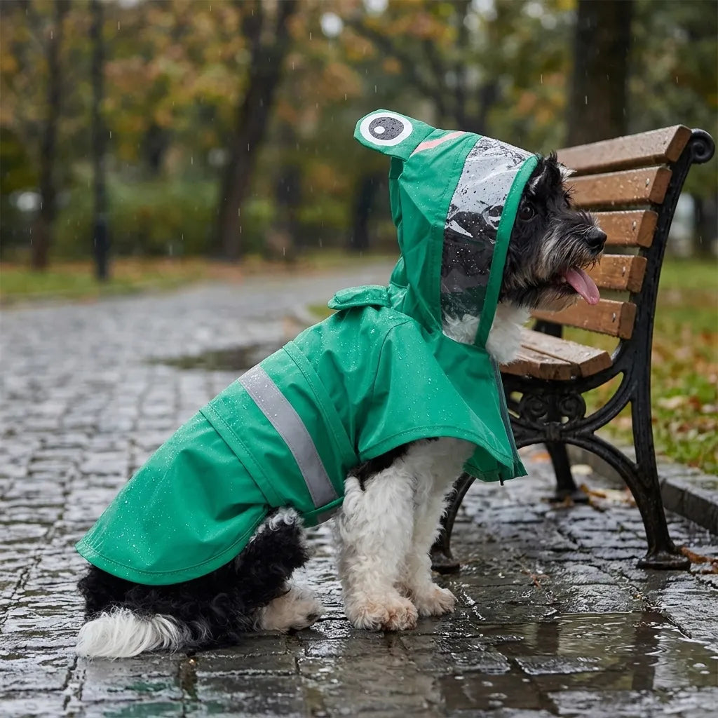 Frog Waterproof Dog Raincoat with Reflective Strip & Leash Hole