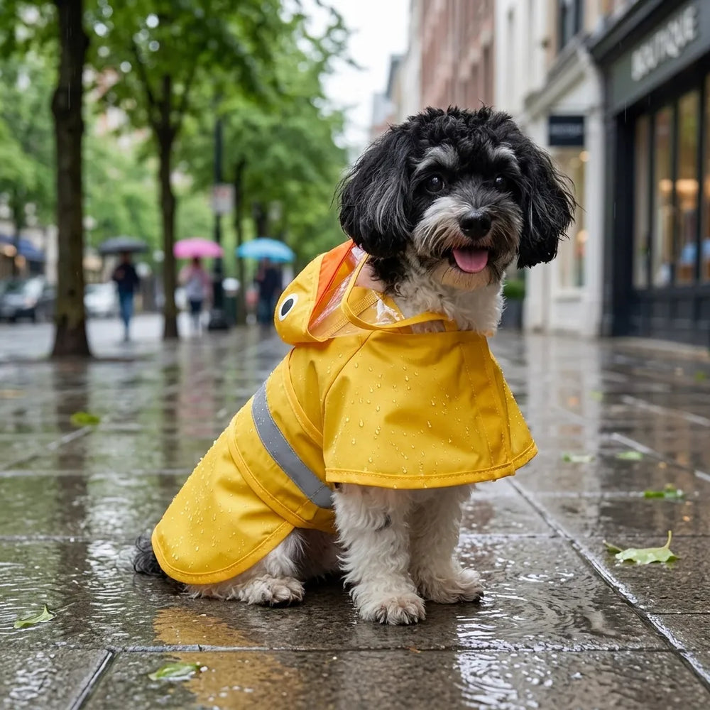 Reflective Duck Dog Raincoat with Tail Cover & Leash Hole, Medium Large Breeds