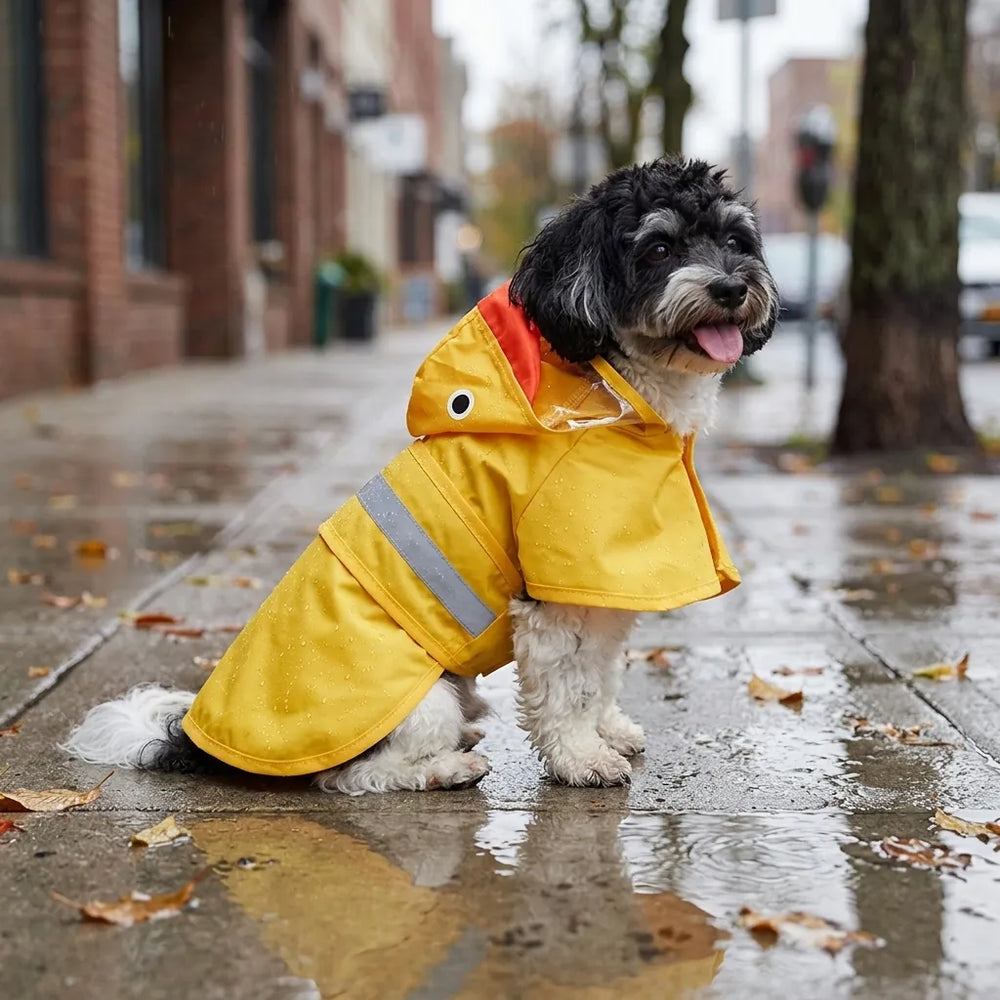 Reflective Duck Dog Raincoat with Tail Cover & Leash Hole, Medium Large Breeds