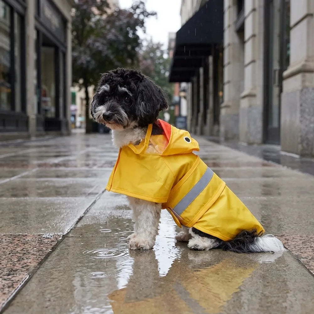 Reflective Duck Dog Raincoat with Tail Cover & Leash Hole, Medium Large Breeds