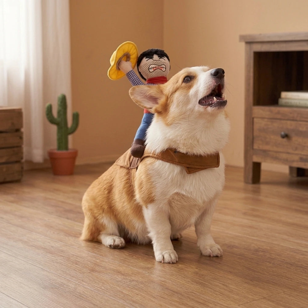 Tamecare Dog Cowboy Costume with Plush Saddle, Halloween Pet Outfit