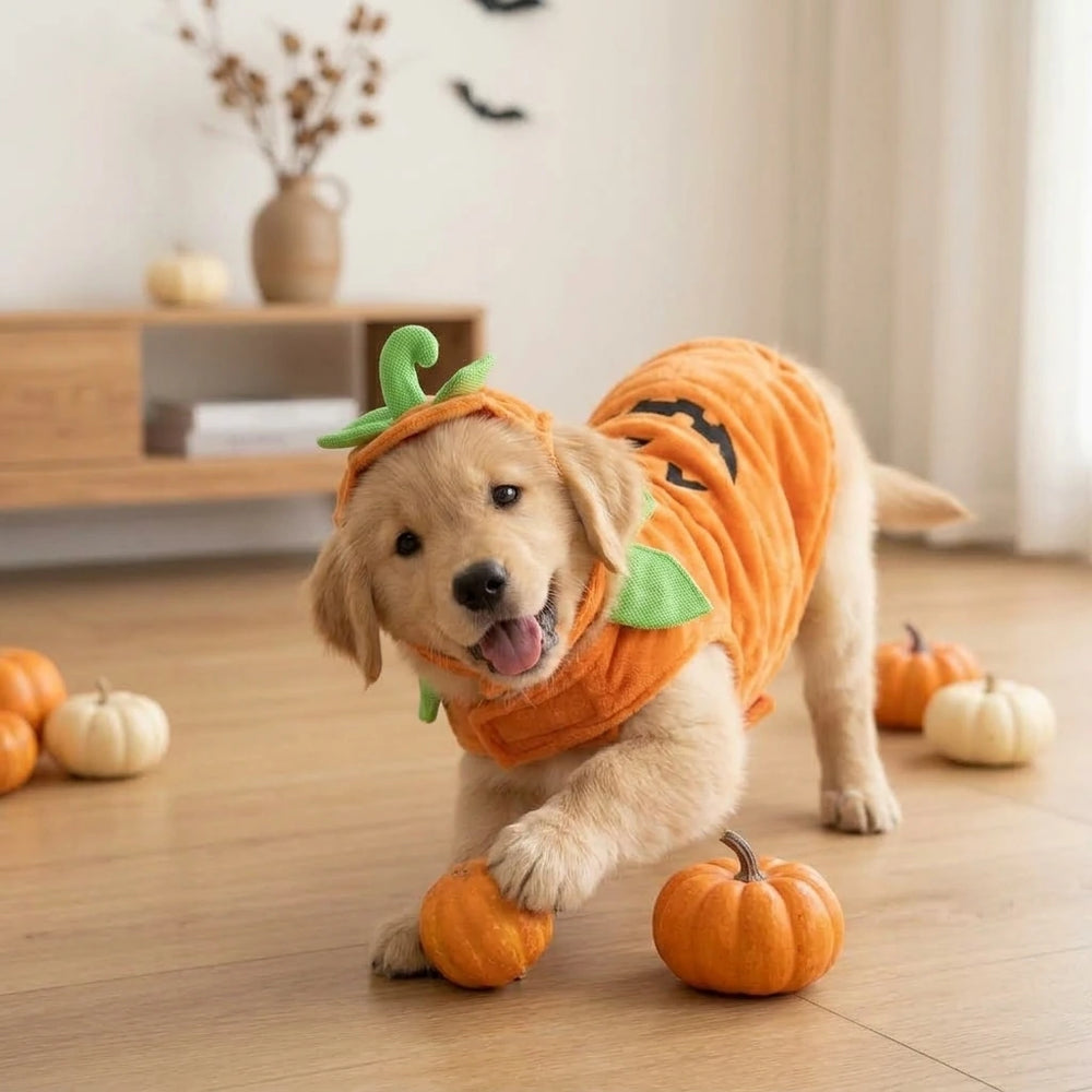 Tamecare Pumpkin Dog Costume Hat and Cape Set, Halloween Pet Outfit