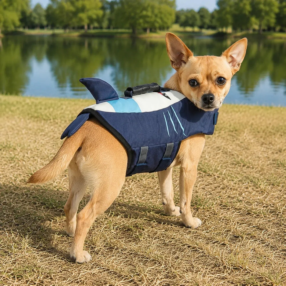 Tamecare Shark Dog Life Jacket Reflective Buoyant Pet Swimming Vest