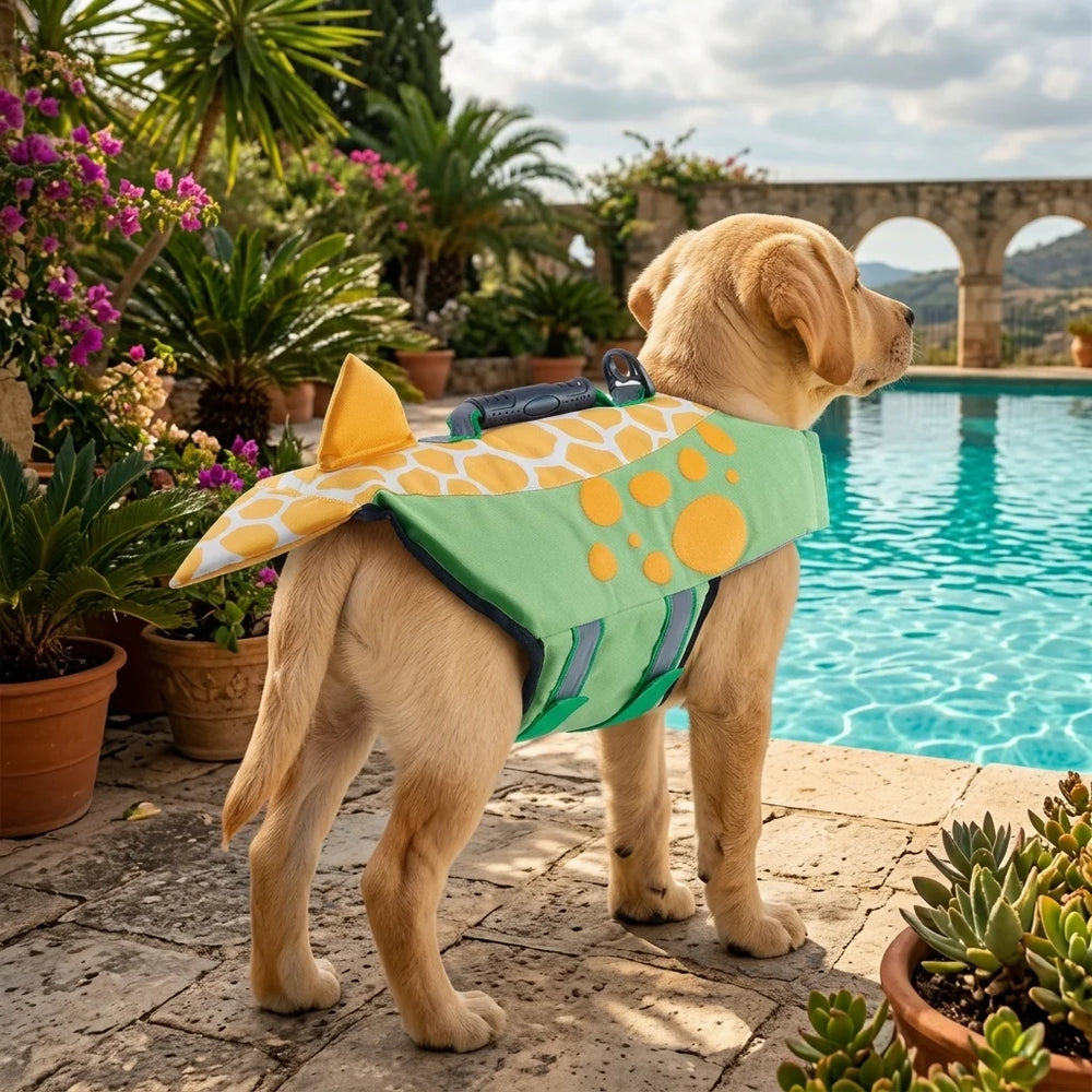 Tamecare Dinosaur Dog Life Jacket | Reflective Buoyant Pet Swimming Vest