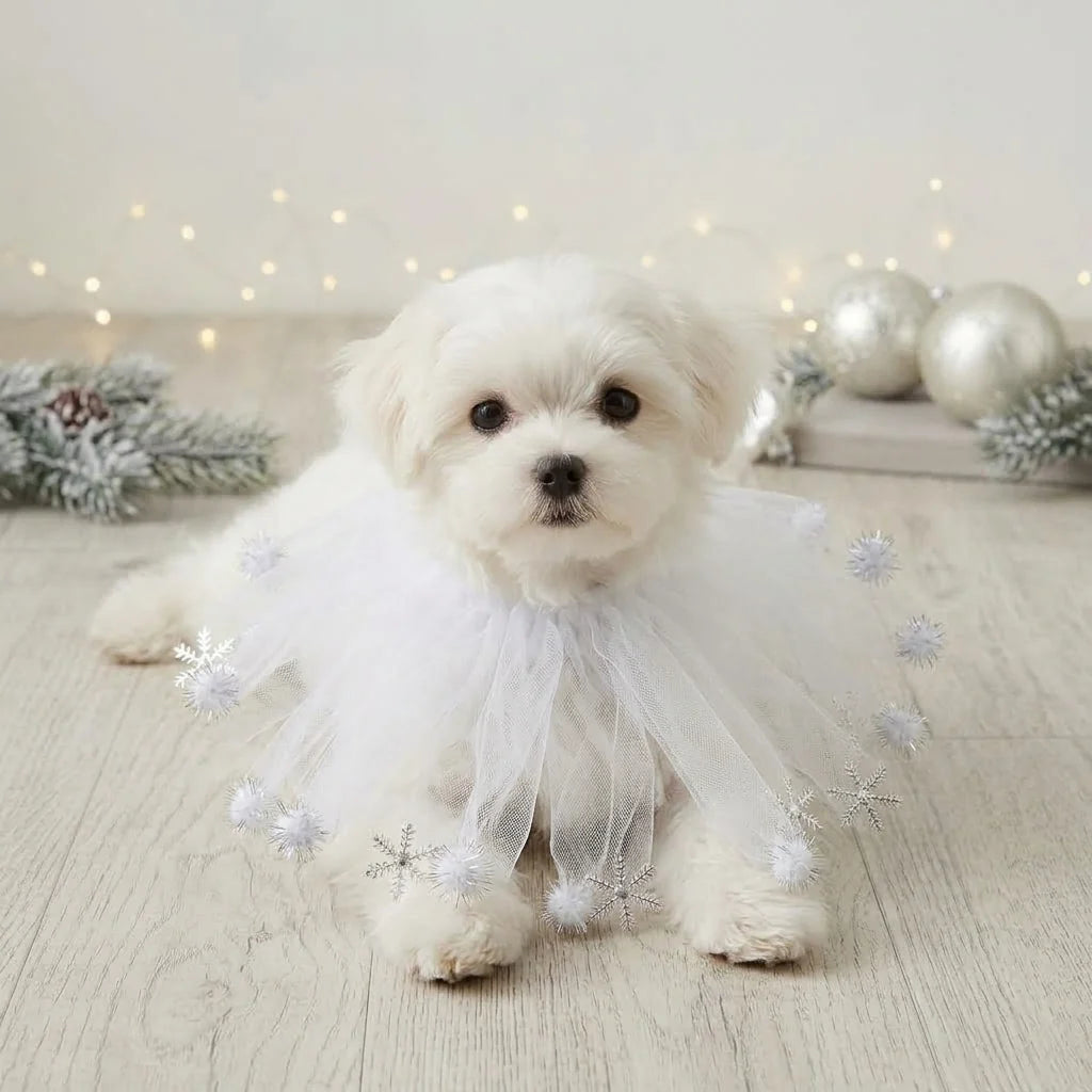 Tamecare White Snowflake Tulle Dog Collar