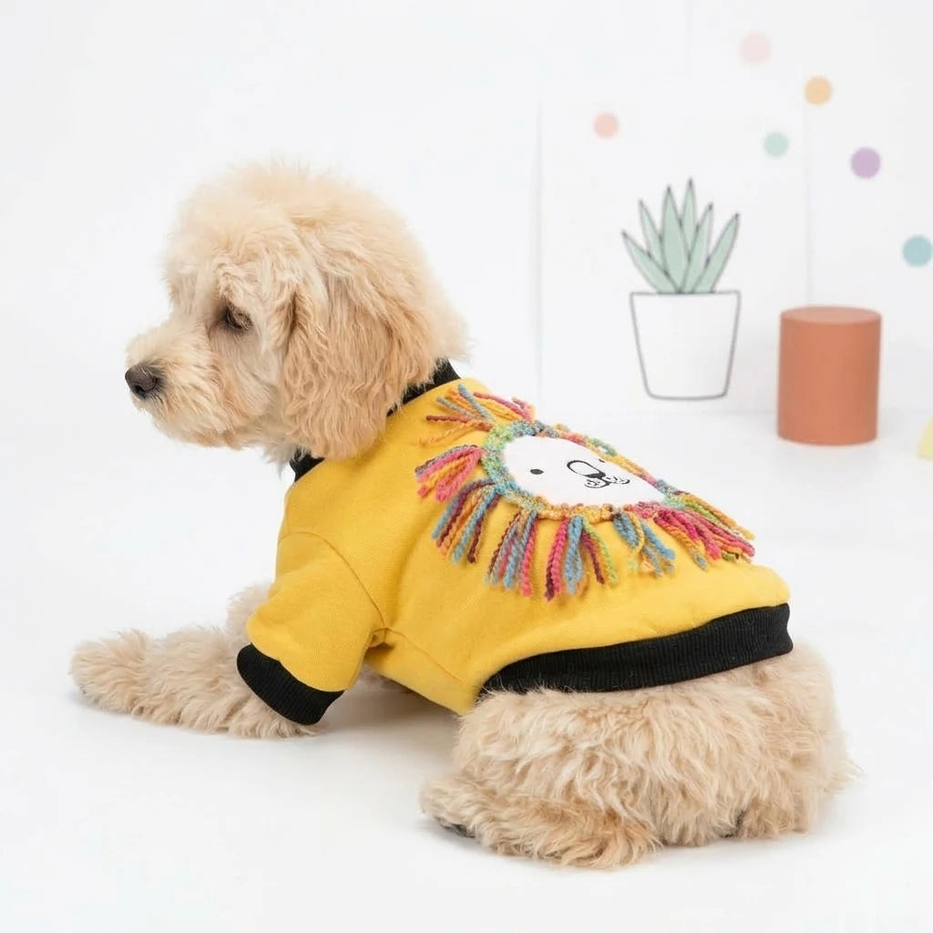 Tamecare Yellow Lion Applique Dog Sweatshirt