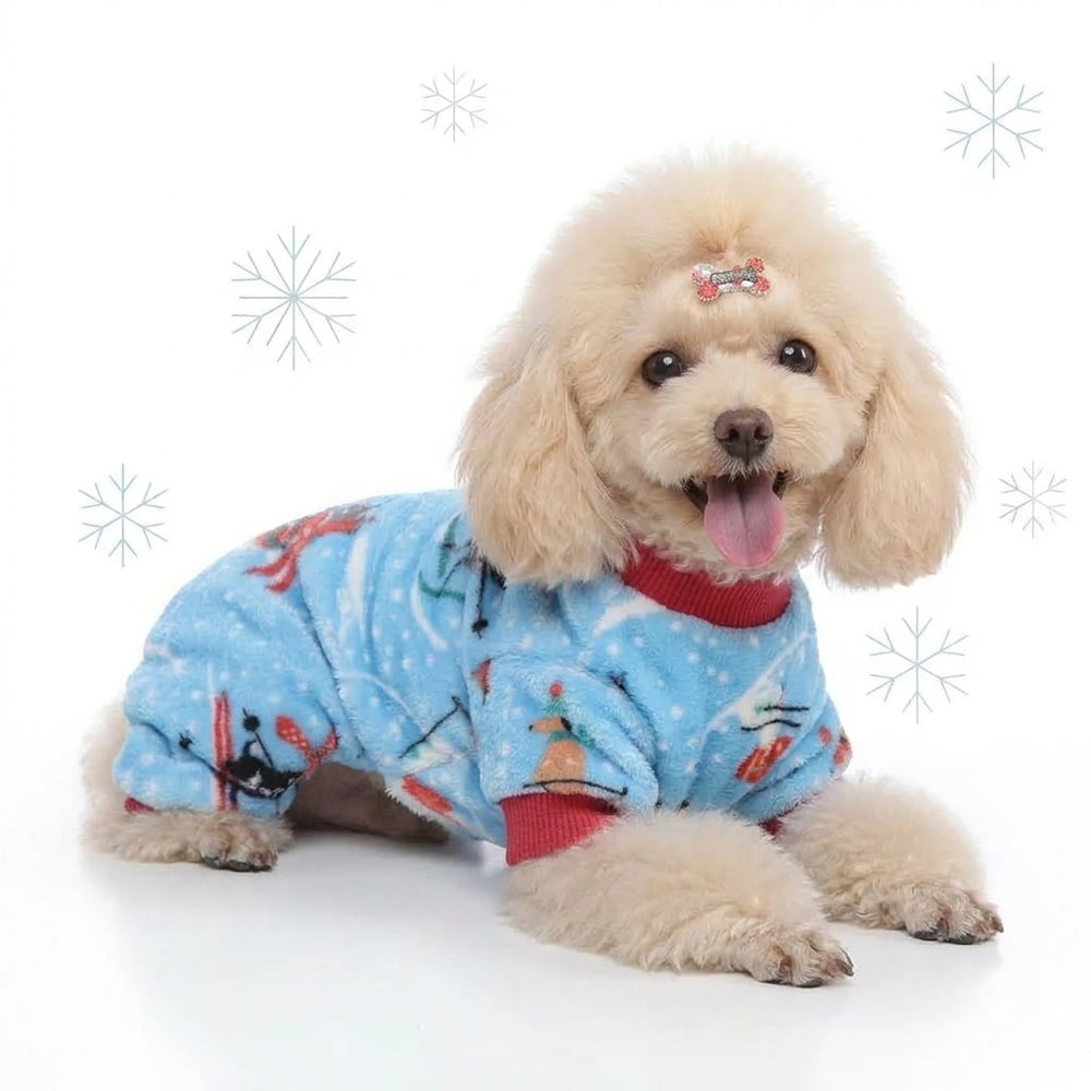 Tamecare Sky Blue Ski Scene Plush Dog Jumpsuit