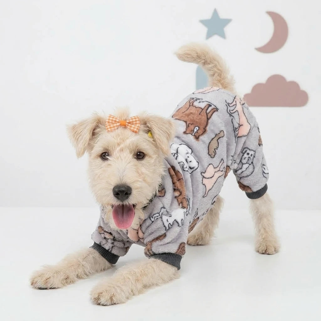 Tamecare Grey Animal Print Plush Dog Onesie