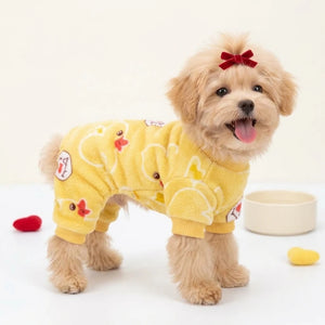 Tamecare Yellow Duck Print Fleece Dog Jumpsuit