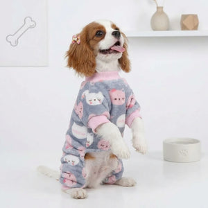 Tamecare Grey Cat Print Plush Dog Onesie
