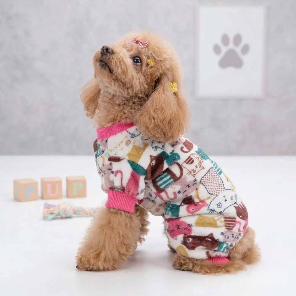 Tamecare Assorted Cat Print Velvet Dog Onesie