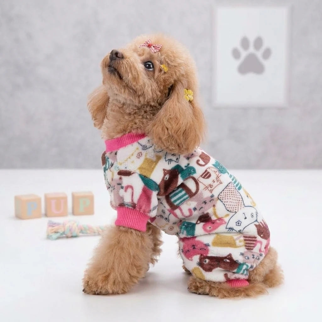 Tamecare Assorted Cat Print Velvet Dog Onesie