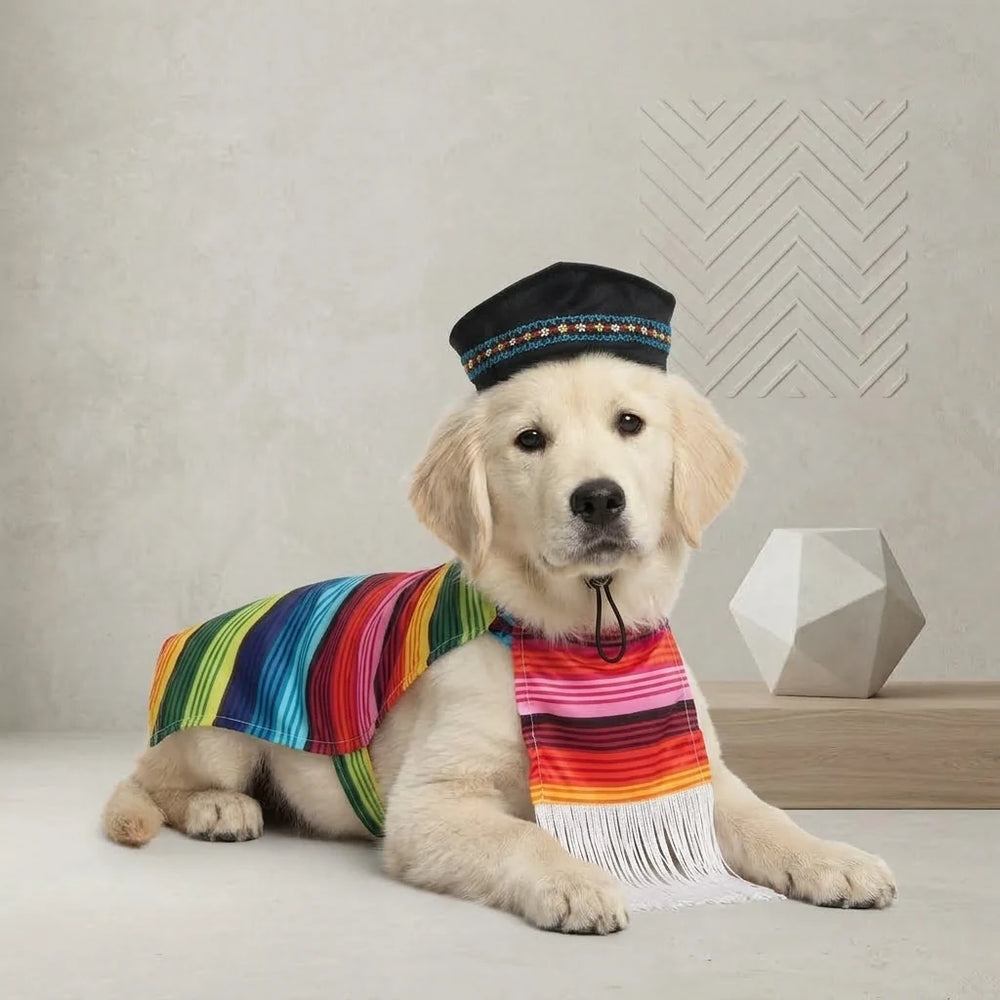 Tamecare Multicolor Mexican Poncho Dog Costume Set
