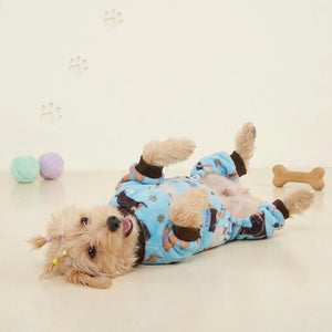 Tamecare Lake Blue Dog Print Fleece Dog Onesie