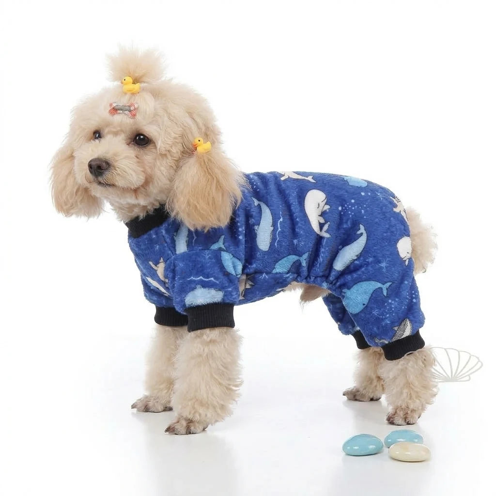Tamecare Blue Whale Print Fleece Dog Onesie