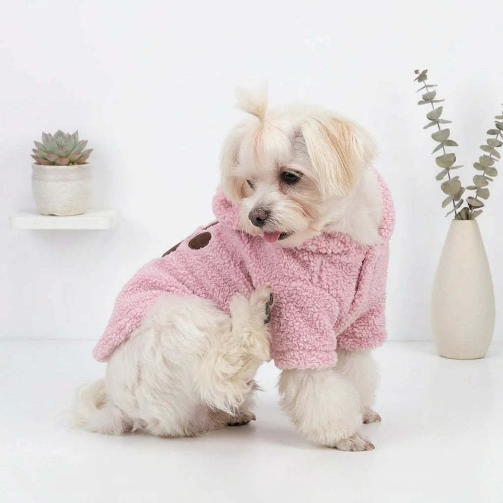 Tamecare Pink Teddy Bear Sherpa Dog Hoodie