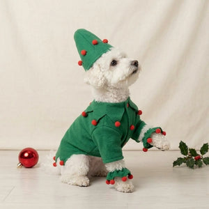 Tamecare Green Felt Elf Dog Costume with Hat and Ankle Cuffs