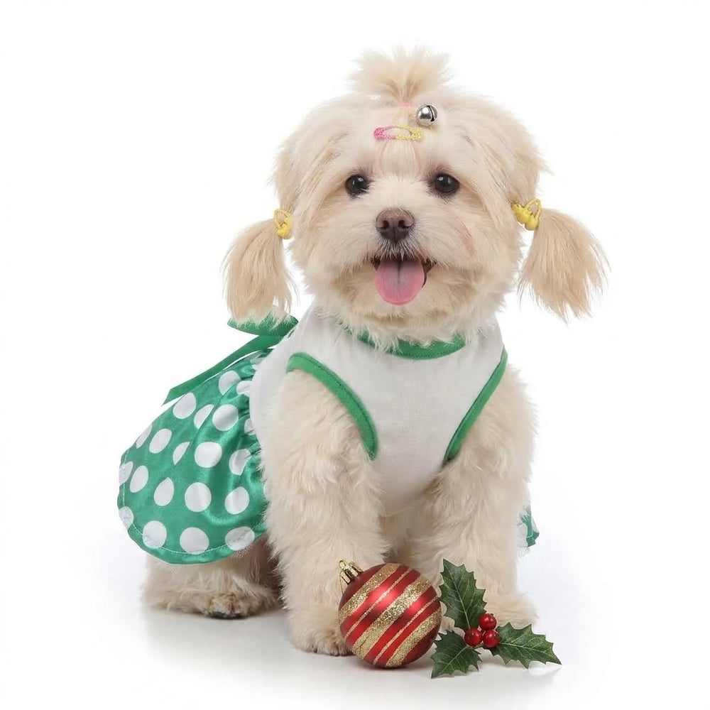 Tamecare Green Polka Dot Christmas Tree Dog Dress