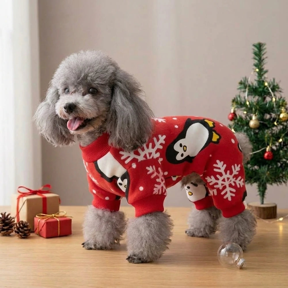 Tamecare Red Penguin and Snowflake Christmas Dog Pajamas