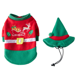 Tamecare Red and Green Christmas Elf Dog Costume Set