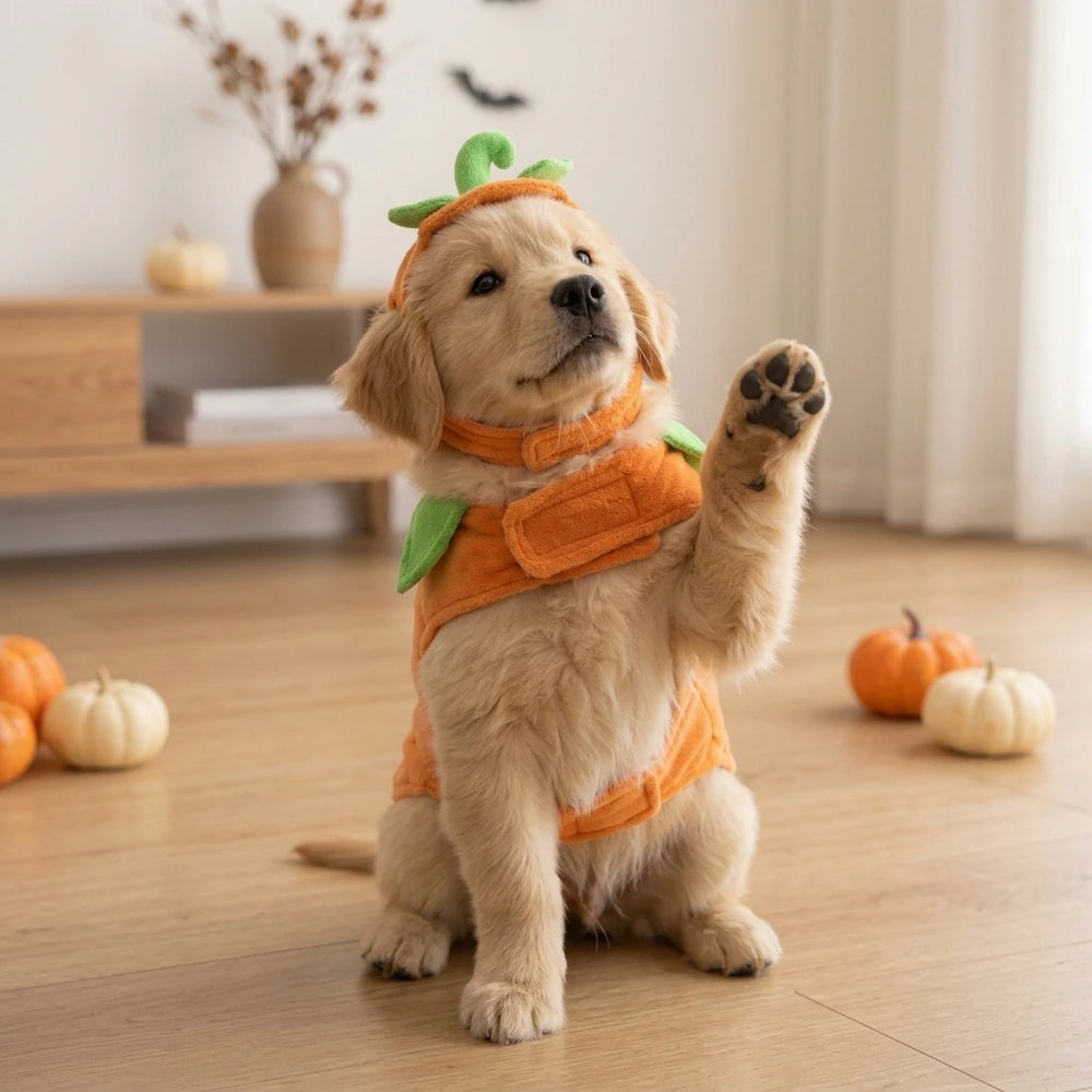 Tamecare Pumpkin Dog Costume Hat and Cape Set, Halloween Pet Outfit