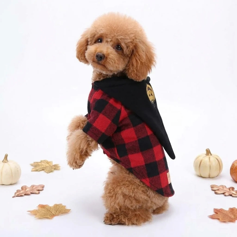 Tamecare Red and Black Plaid Hooded Dog Shirt