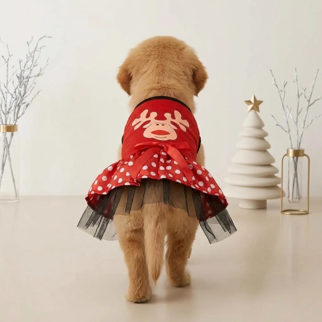 Tamecare Red Reindeer Applique Puppy Dress