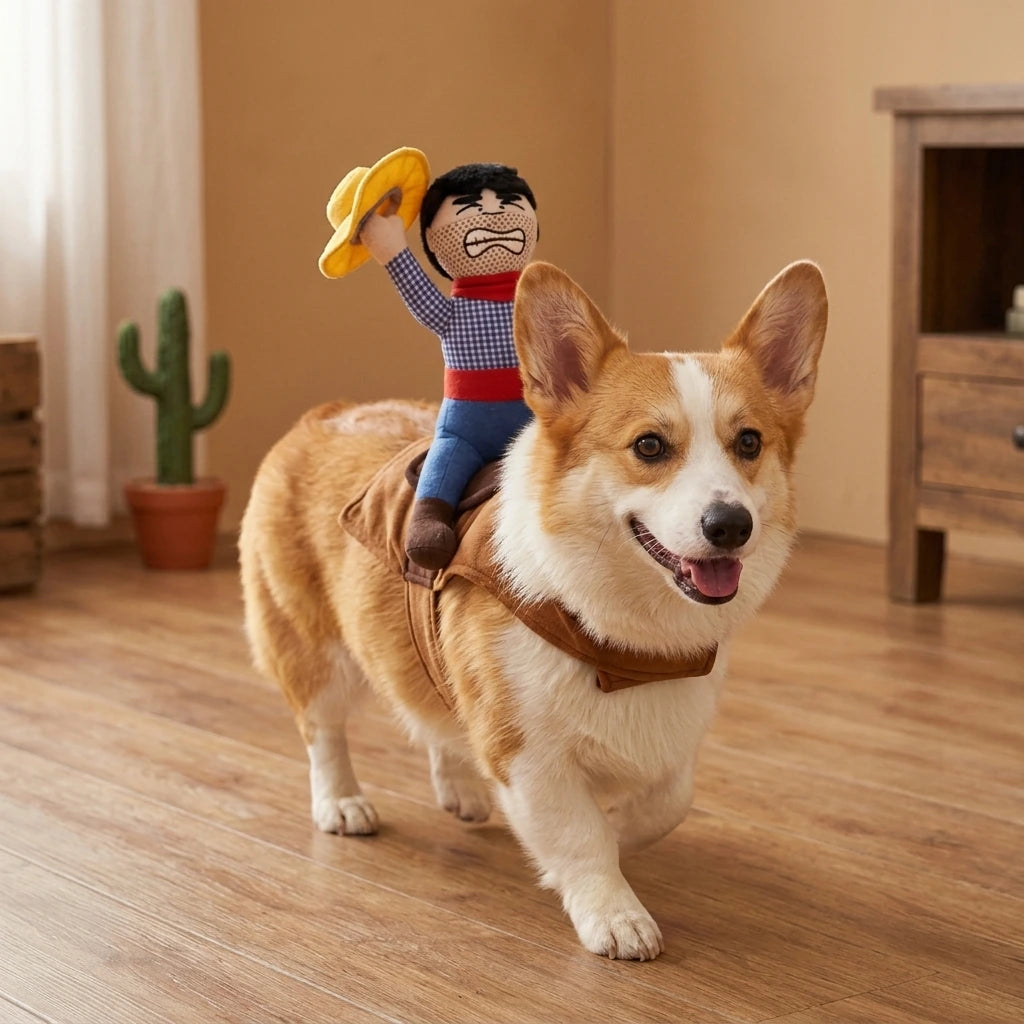 Tamecare Dog Cowboy Costume with Plush Saddle, Halloween Pet Outfit