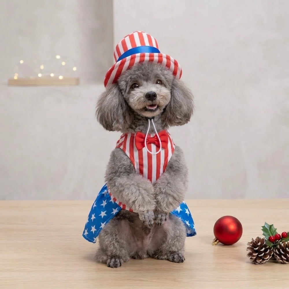 Tamecare Patriotic Stars and Stripes Puppy Dress and Hat Set
