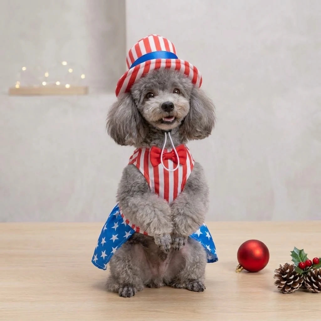 Tamecare Patriotic Stars and Stripes Puppy Dress and Hat Set