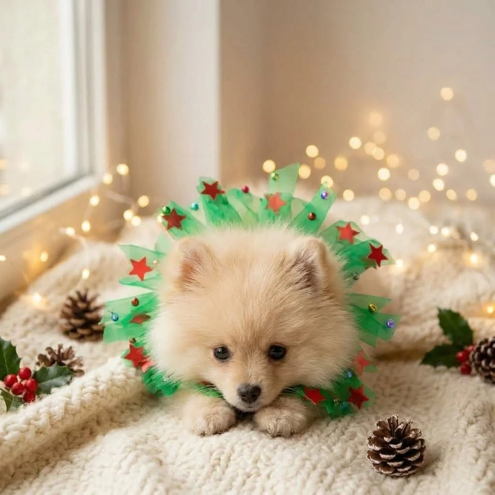 Tamecare Green Christmas Star Tulle Dog Collar