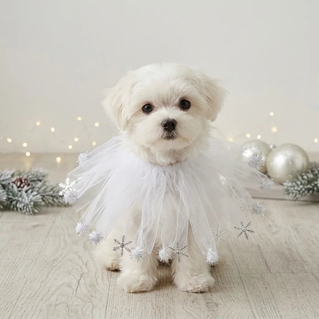 Tamecare White Snowflake Tulle Dog Collar