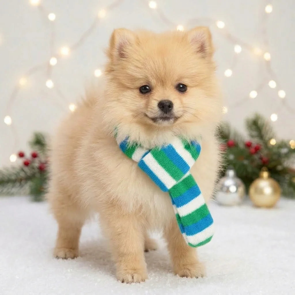 Tamecare Blue Green and White Plush Christmas Dog Scarf
