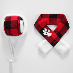 Tamecare Buffalo Plaid Christmas Dog Scarf and Hat Set