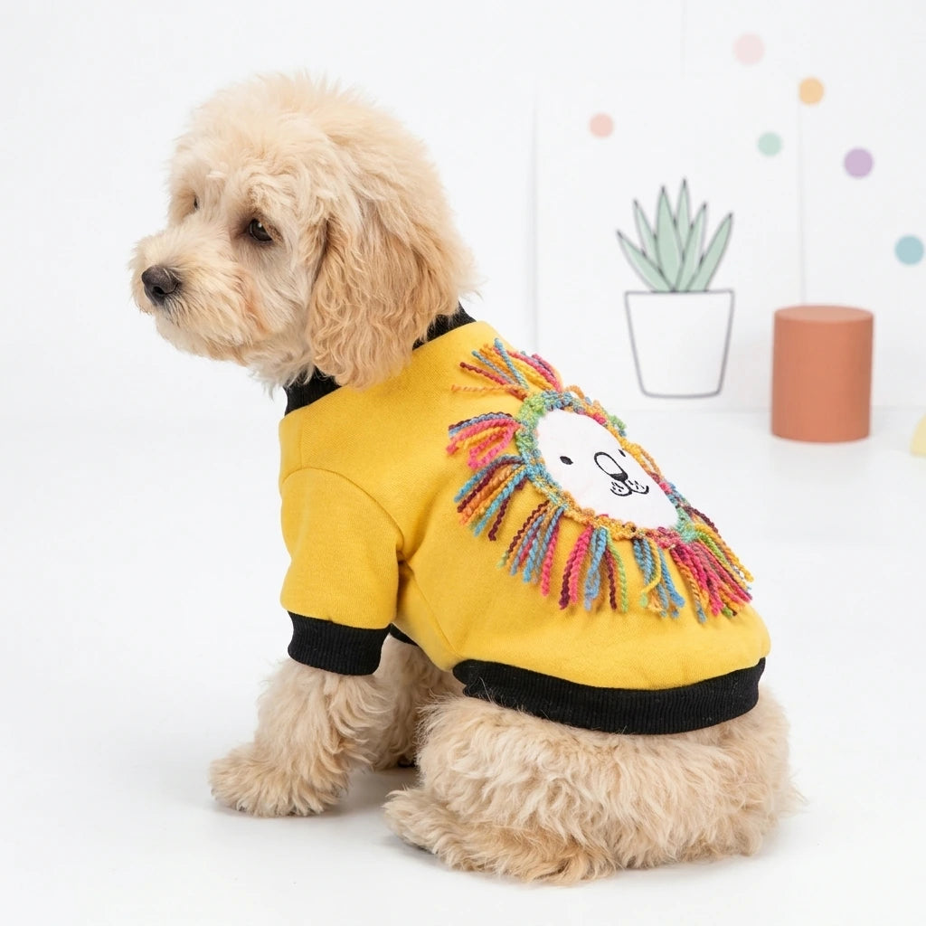 Tamecare Yellow Lion Applique Dog Sweatshirt