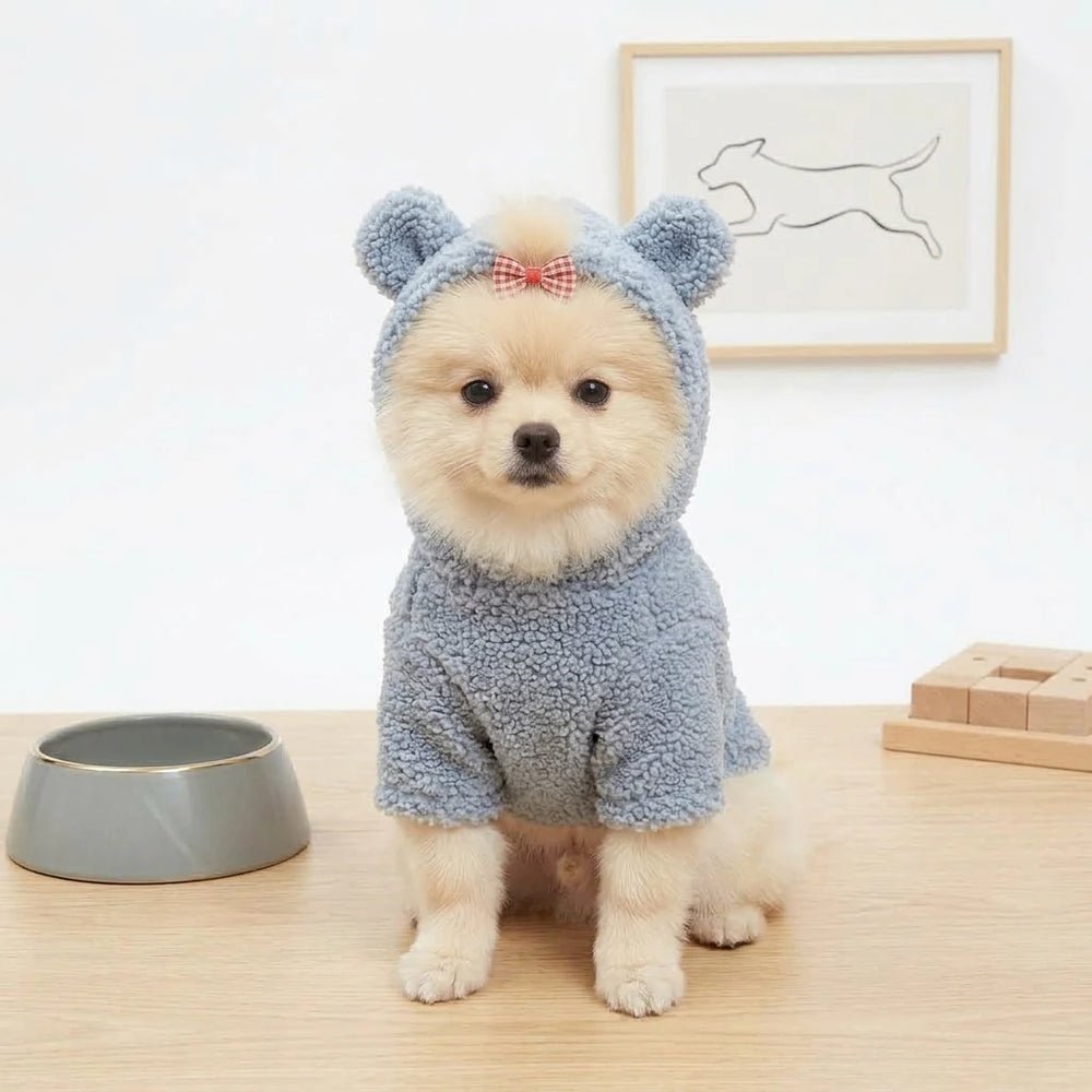 Tamecare Blue Teddy Bear Fleece Dog Hoodie