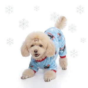 Tamecare Sky Blue Ski Scene Plush Dog Jumpsuit