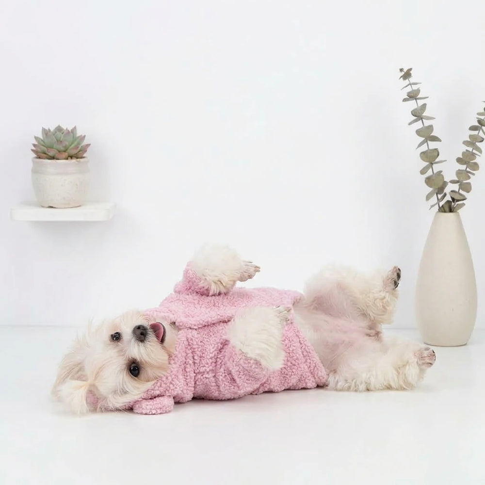Tamecare Pink Teddy Bear Sherpa Dog Hoodie