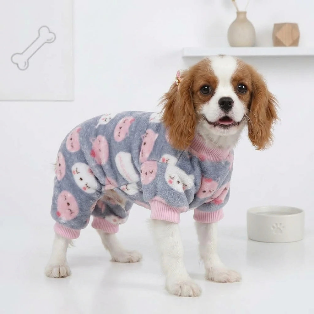 Tamecare Grey Cat Print Plush Dog Onesie
