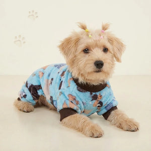 Tamecare Lake Blue Dog Print Fleece Dog Onesie