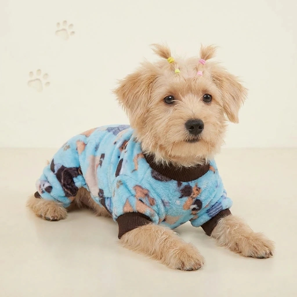 Tamecare Lake Blue Dog Print Fleece Dog Onesie