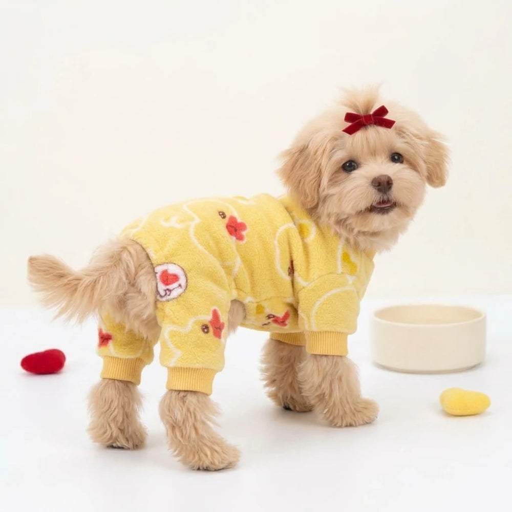 Tamecare Yellow Duck Print Fleece Dog Jumpsuit
